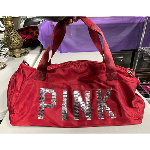 Victoria’s Secret PINK Sequin Logo Duffel Gym Bag Shoe Compartment Waterproof - Picture 3 of 13